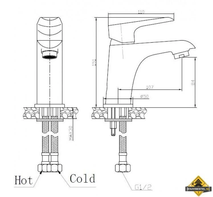 Wiesbaden Tarma Eenhendel-wastafelmengkraan Laag Chroom - Afbeelding 2