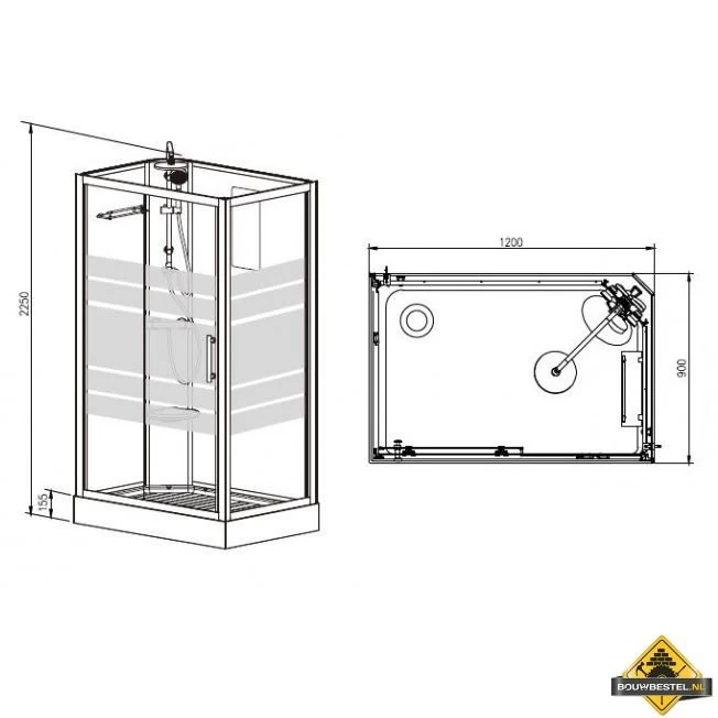 Thermo Links Complete Douchecabine 120x90x218 Alu 5mm Glas - Afbeelding 2