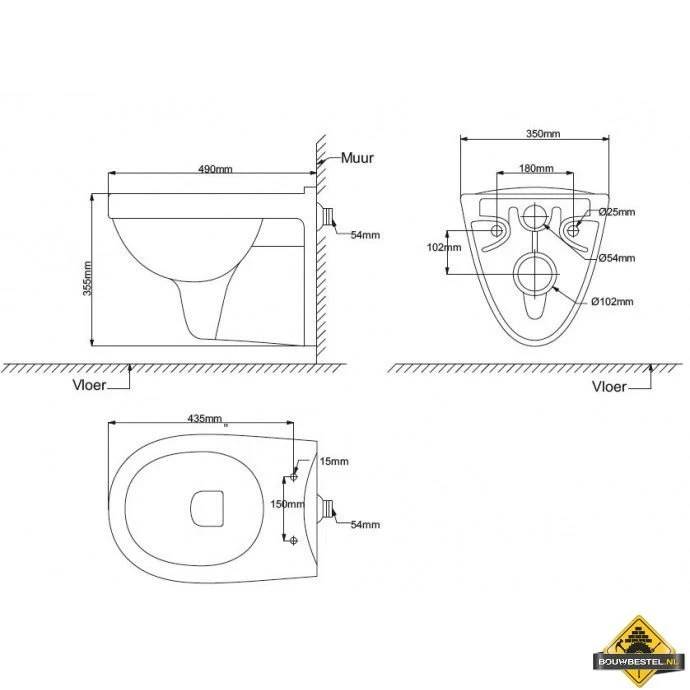 Trevi ONE PACK Wandcloset KIWA Met Zitting Wit - Afbeelding 4
