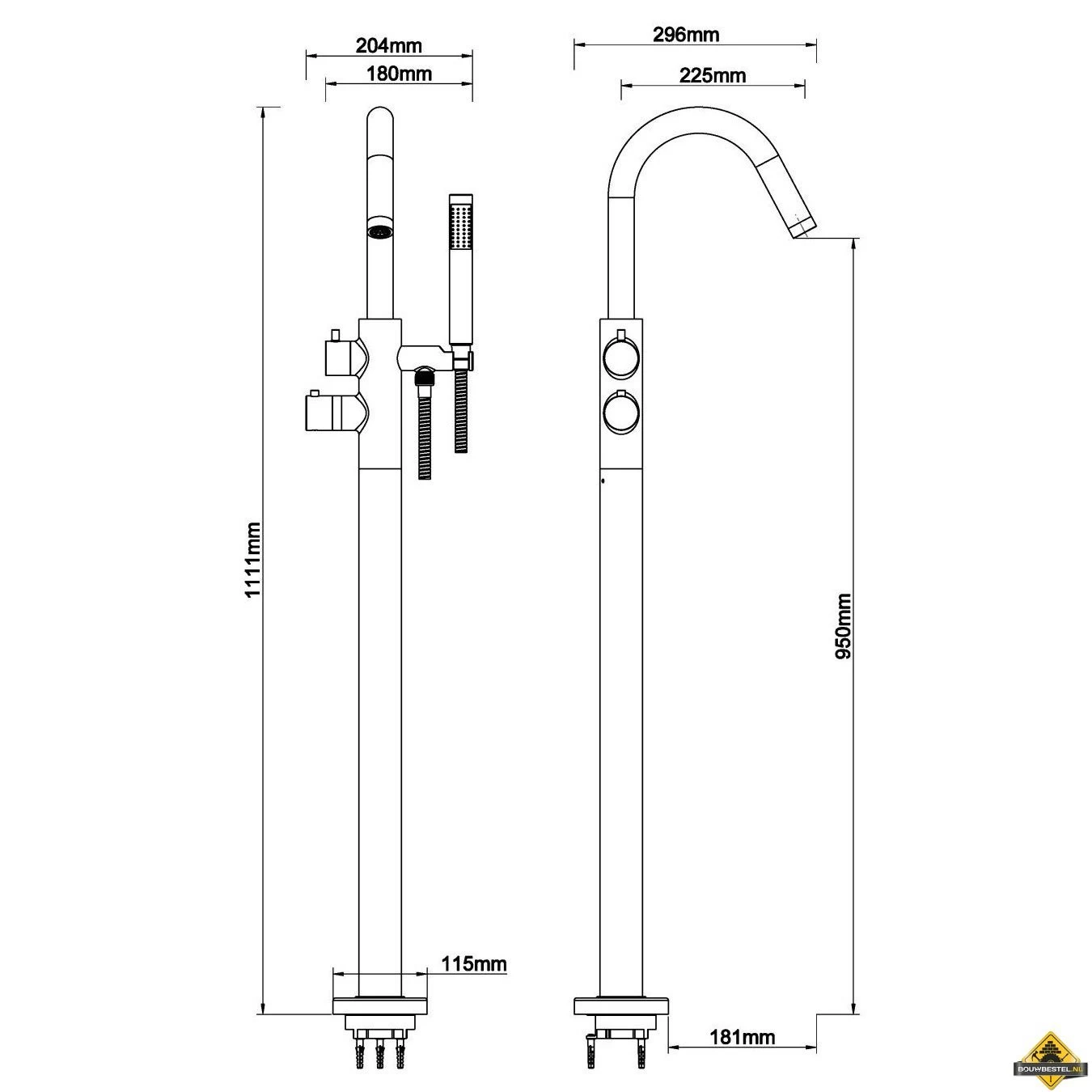 Wiesbaden Caral Vrijstaande Thermostatische Badmengkraan | Geborsteld Staal - Afbeelding 2