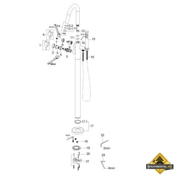 Wiesbaden Caral Vrijstaande Thermostatische Badmengkraan | Geborsteld Staal - Afbeelding 3