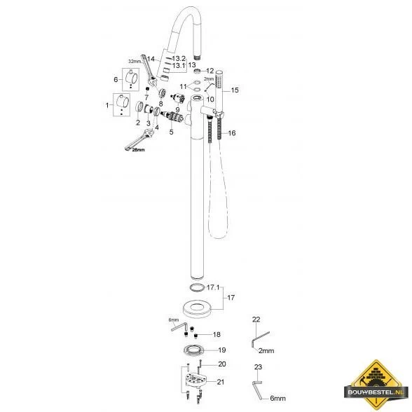 Wiesbaden Caral Vrijstaande Thermostatische Badmengkraan | Mat-zwart - Afbeelding 3