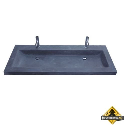 Wasblad Trend Stone 120 Cm Met Dubbele Bak En 2 Kraangaten