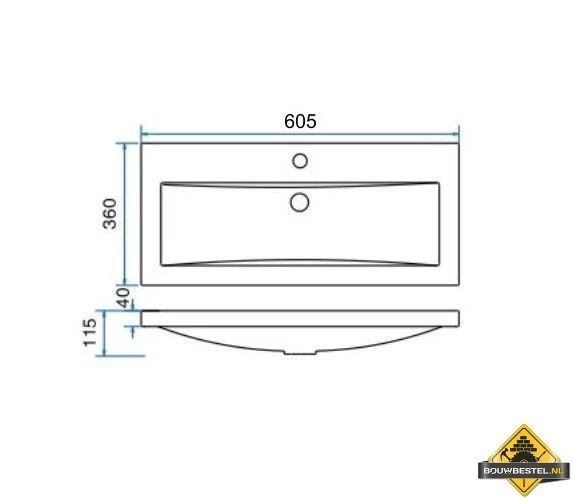 Wiesbaden Flag Wastafel 60x36 Cm Wit Met Kraangat - Afbeelding 2