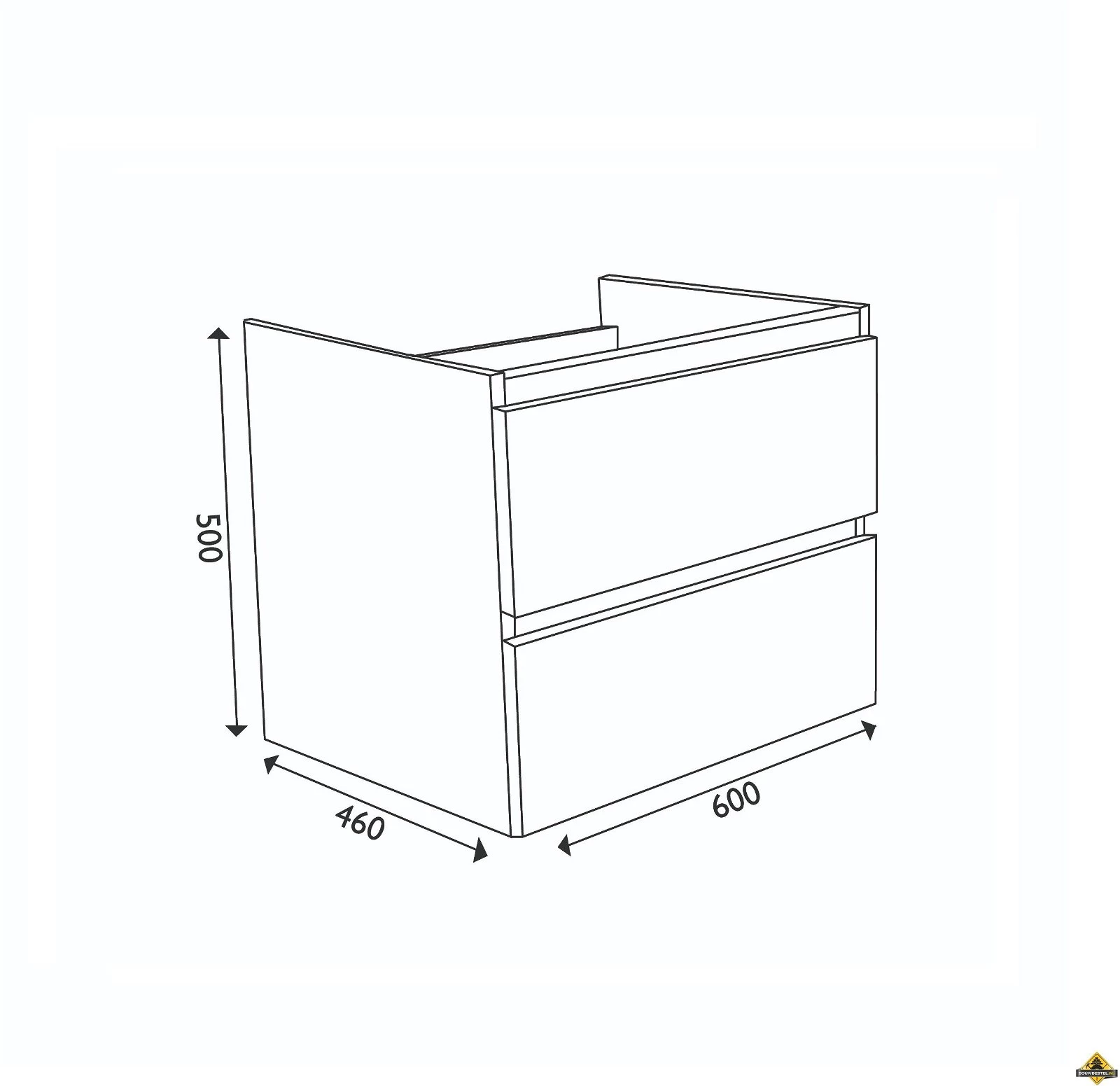 Wiesbaden Vision Losse Onderkast Met 2 Laden 60x46 Cm Houtnerf Grijs - Afbeelding 2
