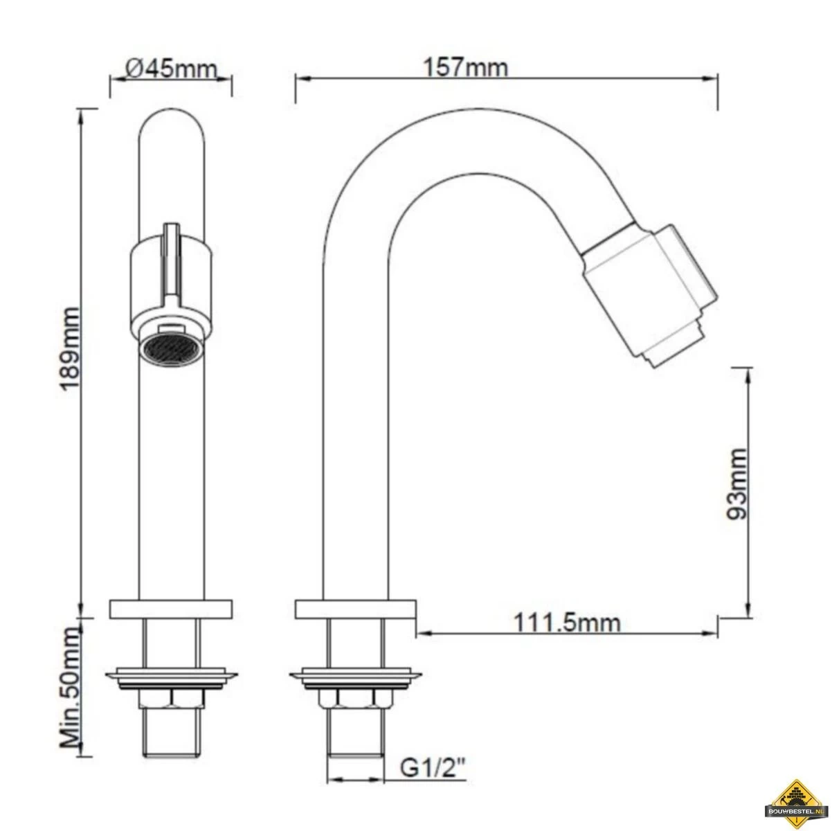 Wiesbaden Victoria Luxe Toiletkraan 1/2'' | Geborsteld Messing - Afbeelding 3