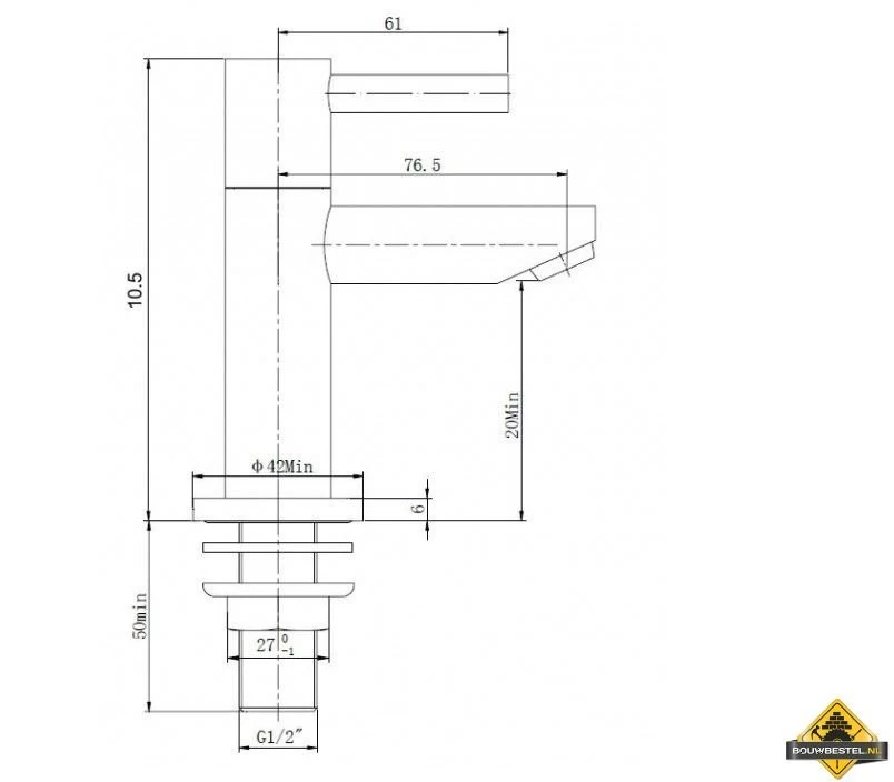 Wiesbaden Amador KIWA Toiletkraan 1/2 Inch Zwart - Afbeelding 2