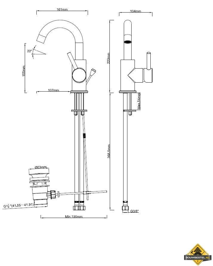 Wiesbaden Caral Opbouw Wastafelkraan Draaibare Uitl. Zwart - Afbeelding 2