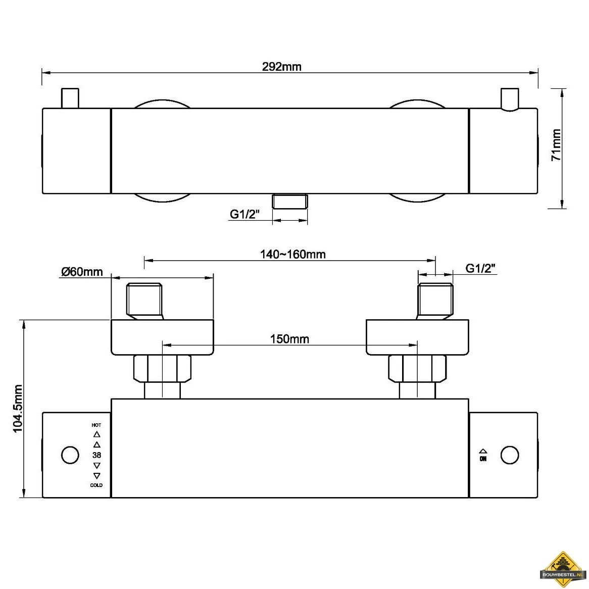 Wiesbaden Cool Touch Douchethermostaat | Geborsteld Messing - Afbeelding 2
