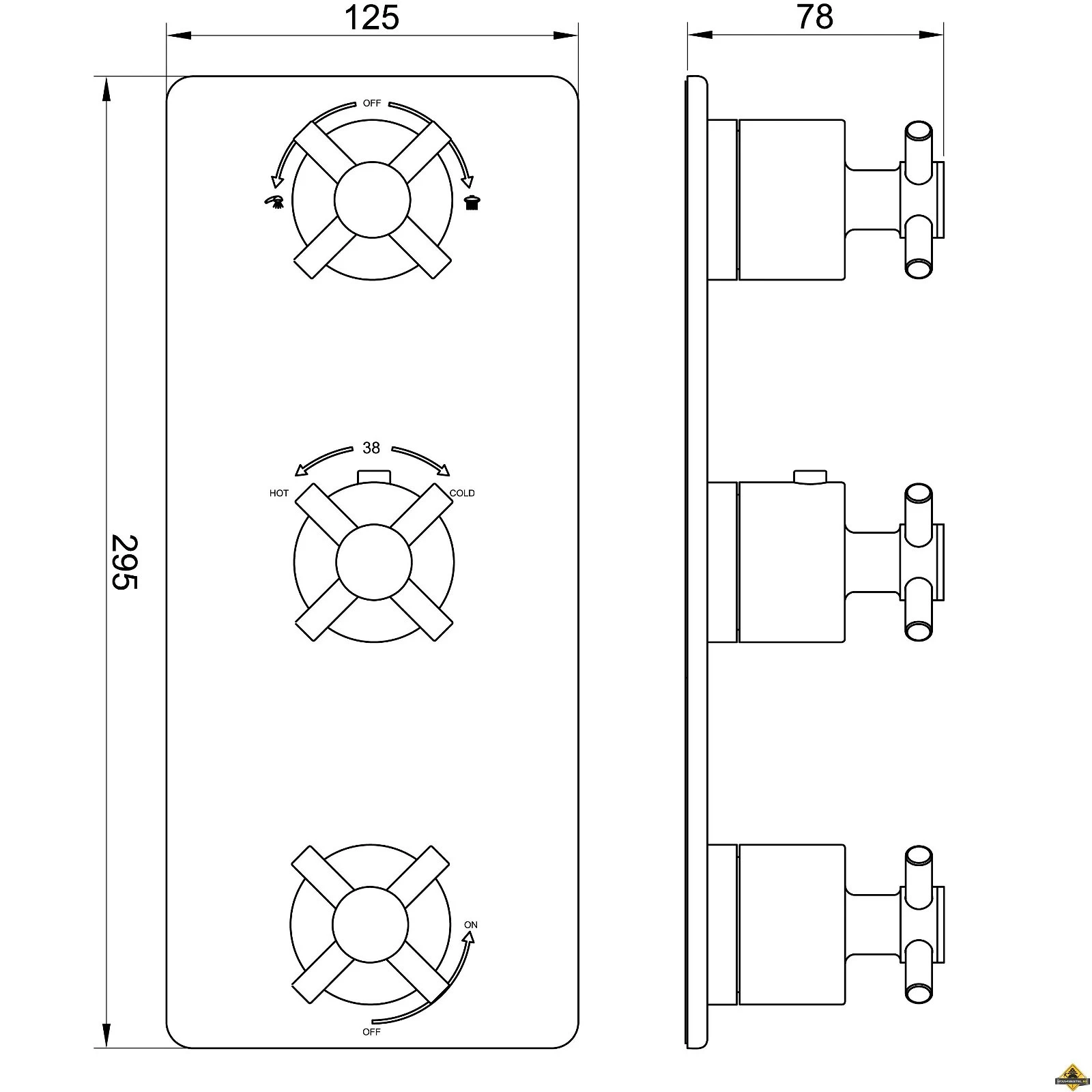 Wiesbaden Cross Inbouw Douchekraan Afbouwset 3-weg RVS-look - Afbeelding 2