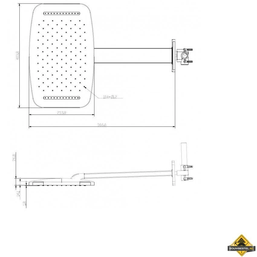 Wiesbaden Waterval Hoofddouche Met Douchearm 404x254 Chroom - Afbeelding 2