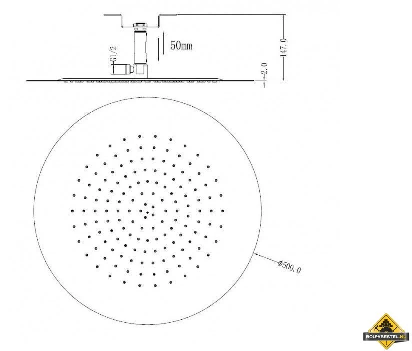 Wiesbaden UFO Inbouw-hoofddouche Plafond Rond 50x2cm Chroom - Afbeelding 3