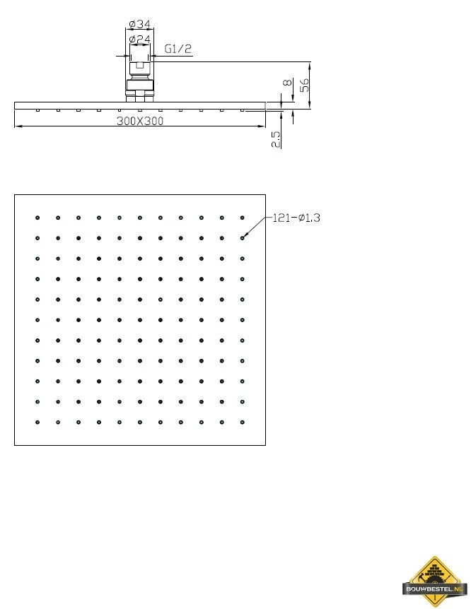 Wiesbaden Luxe Messing Hoofddouche Vierkant 300mmx8mm Zwart - Afbeelding 2