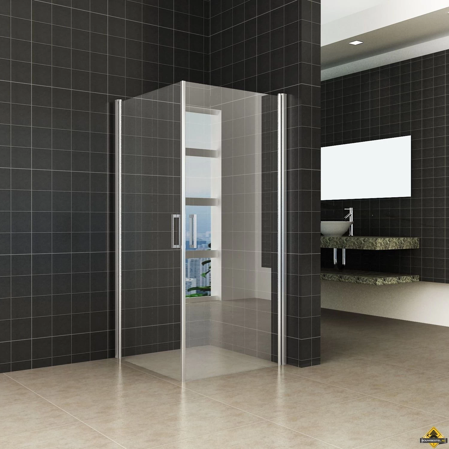 Wiesbaden Dubbele Swingdeur UNI 1000x1000x2000 Chroom 8mm NANO