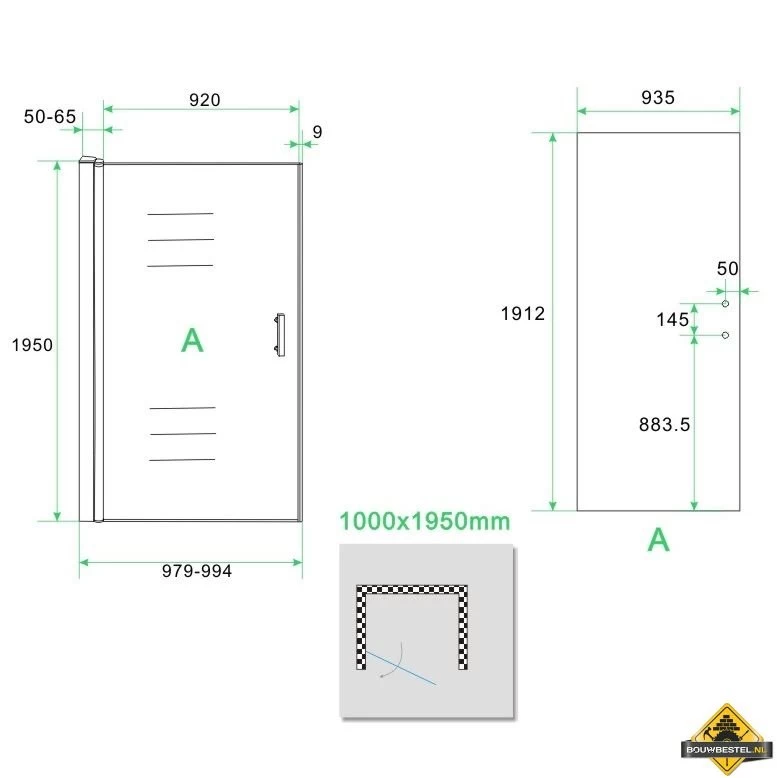 Eco Nisdeur Met Profiel 1000x1950 6mm - Afbeelding 3