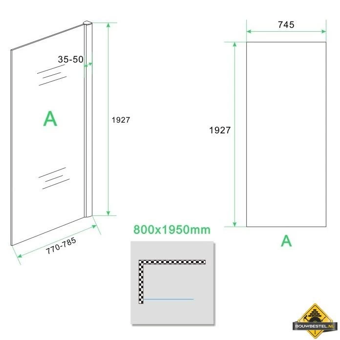 Eco Zijwand Voor Eco Nisdeur 800x1950 6mm - Afbeelding 3