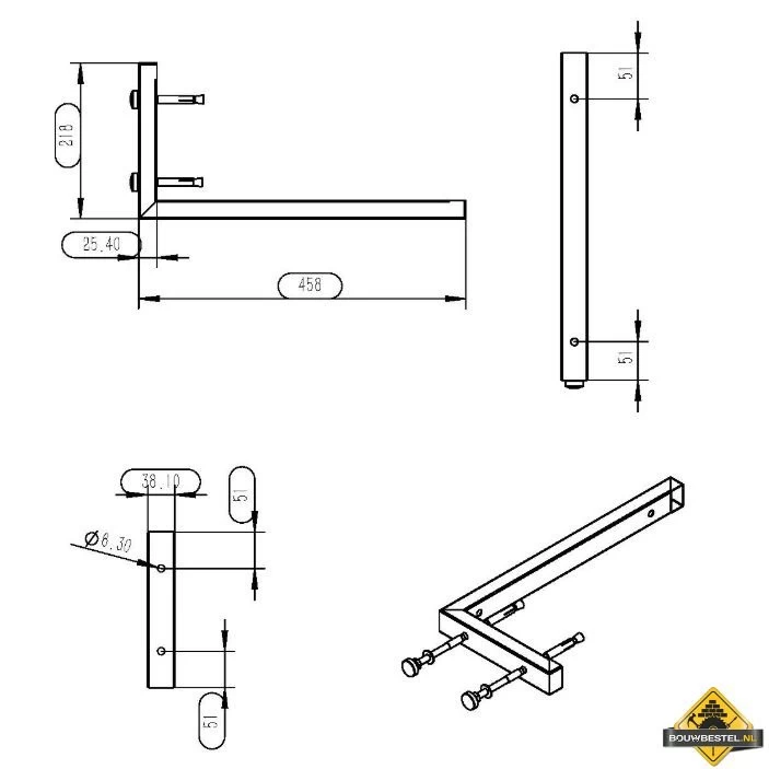 Wiesbaden Geborsteld Stalen L- Supportbeugel 46x22 - Afbeelding 2