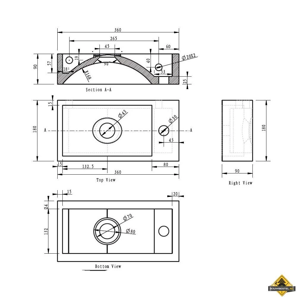 Wiesbaden Hardstenen Fontein 36x18x9 Rechts - Afbeelding 2