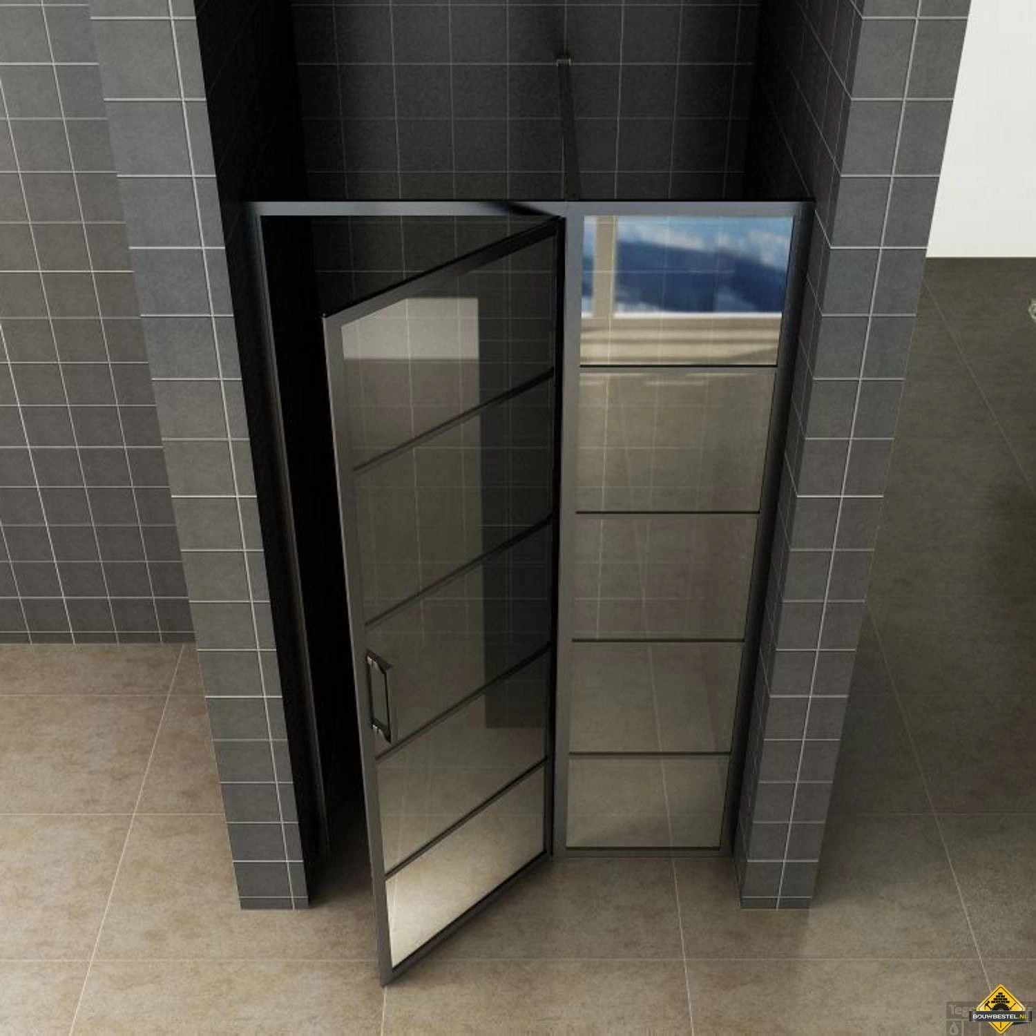 Wiesbaden Horizon Nisdeur R/L Met Vast Deel 130cm 8mm NANO | Mat-zwart (gespoten) - Afbeelding 2