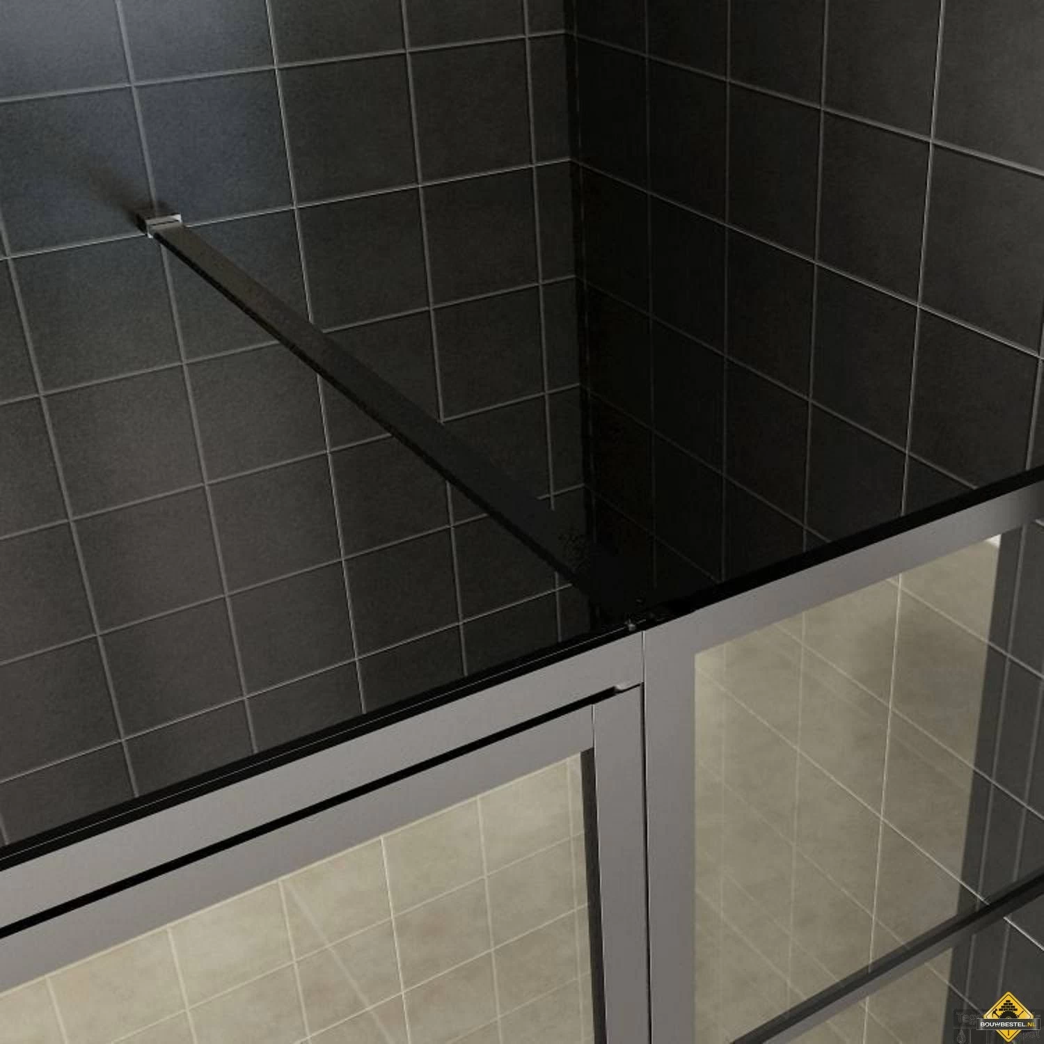 Wiesbaden Horizon Nisdeur R/L Met Vast Deel 130cm 8mm NANO | Mat-zwart (gespoten) - Afbeelding 3