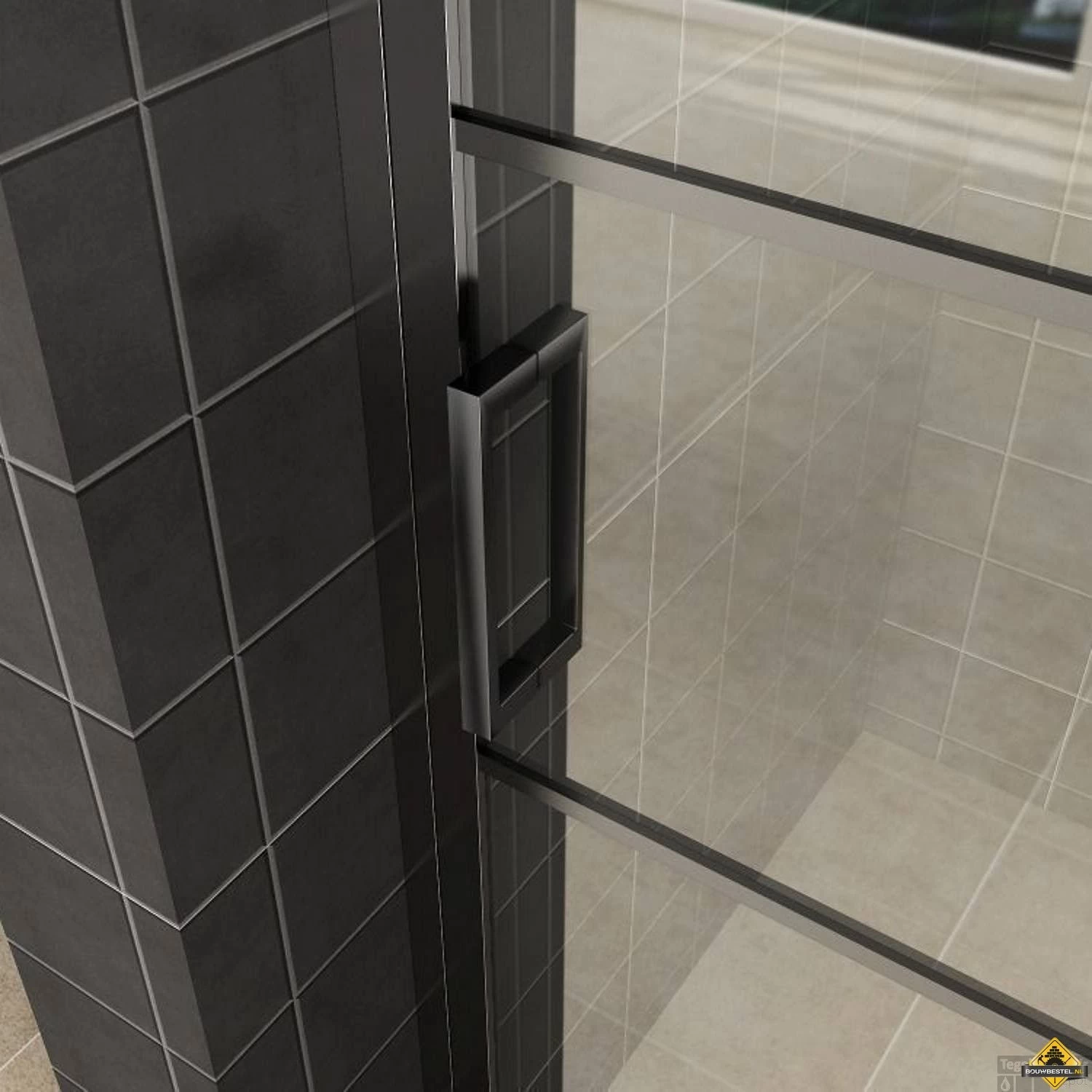 Wiesbaden Horizon Nisdeur R/L Met Vast Deel 130cm 8mm NANO | Mat-zwart (gespoten) - Afbeelding 5