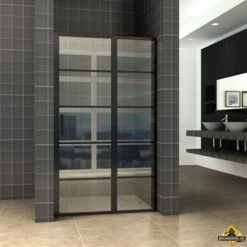 Wiesbaden Horizon Nisdeur R/L Met Vast Deel 130cm 8mm NANO | Mat-zwart (gespoten)