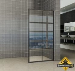 Wiesbaden Inloopdouche Zwart Raster+handdoekhouder 900x2000 10mm NANO Glas