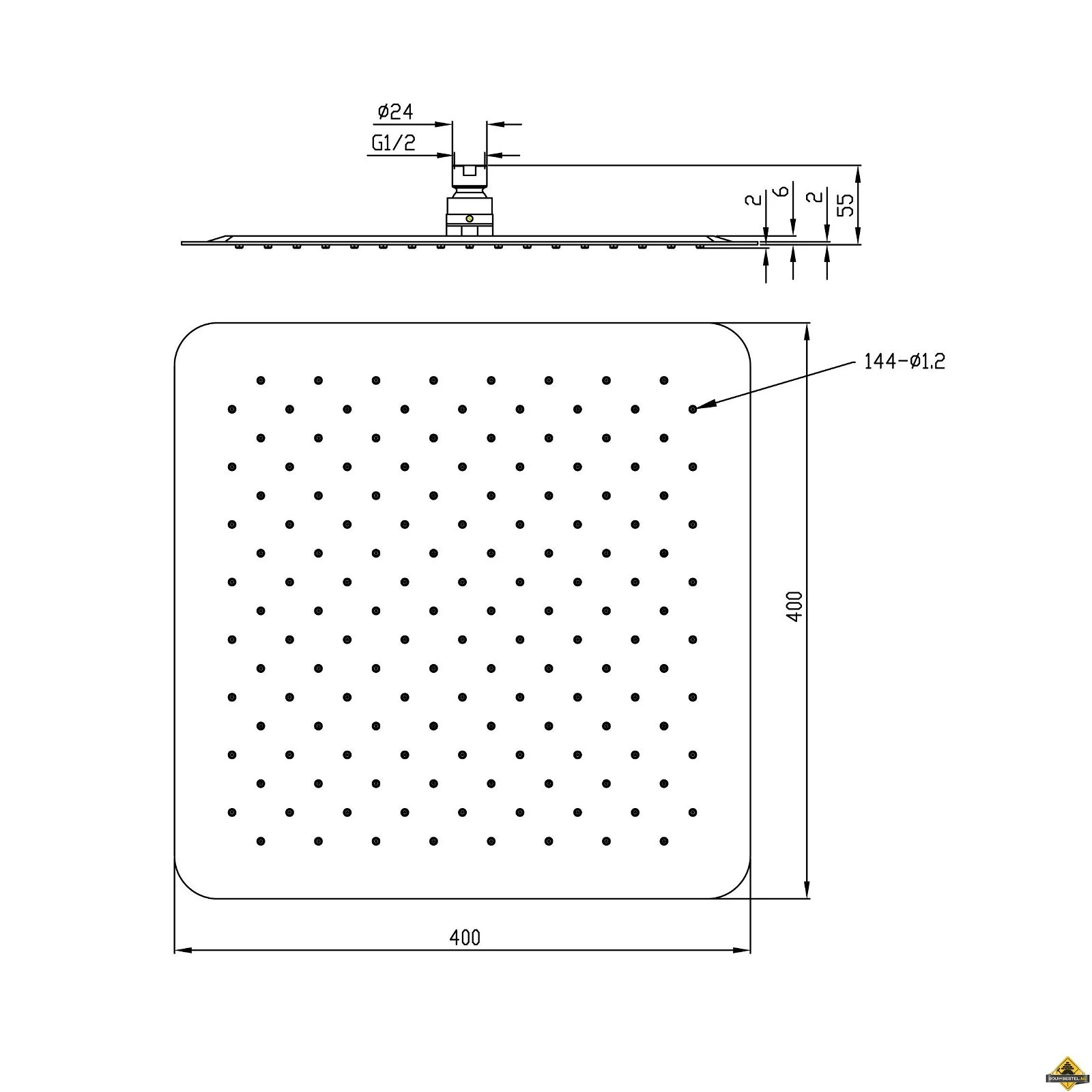 Wiesbaden UFO Luxe Douchekop Vierkant 400mm Ultra Plat Chroom - Afbeelding 4