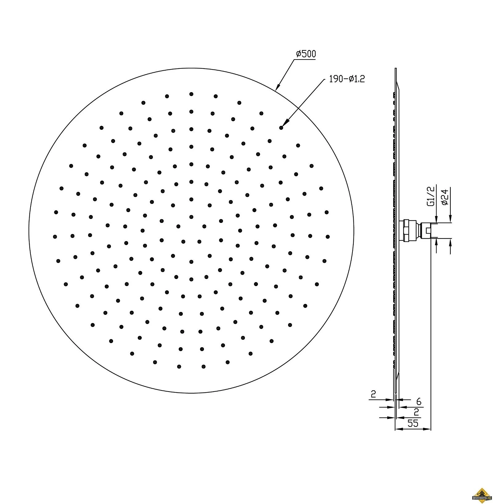 Wiesbaden UFO Luxe Douchekop Rond 500mm Ultra Plat Chroom - Afbeelding 4