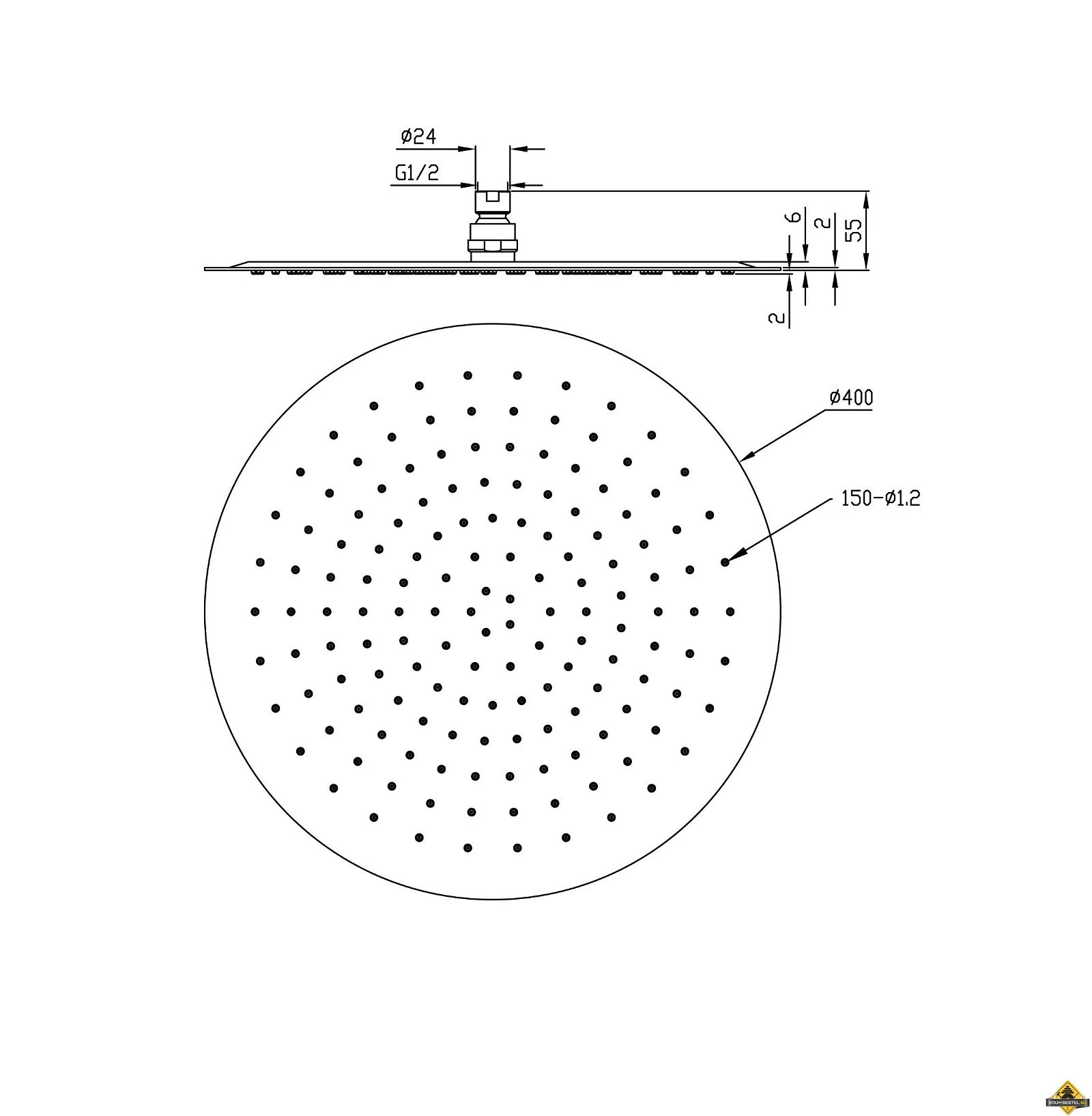 Wiesbaden UFO Luxe Platte Douchekop Rond 400mm Ultra Plat Chroom - Afbeelding 4