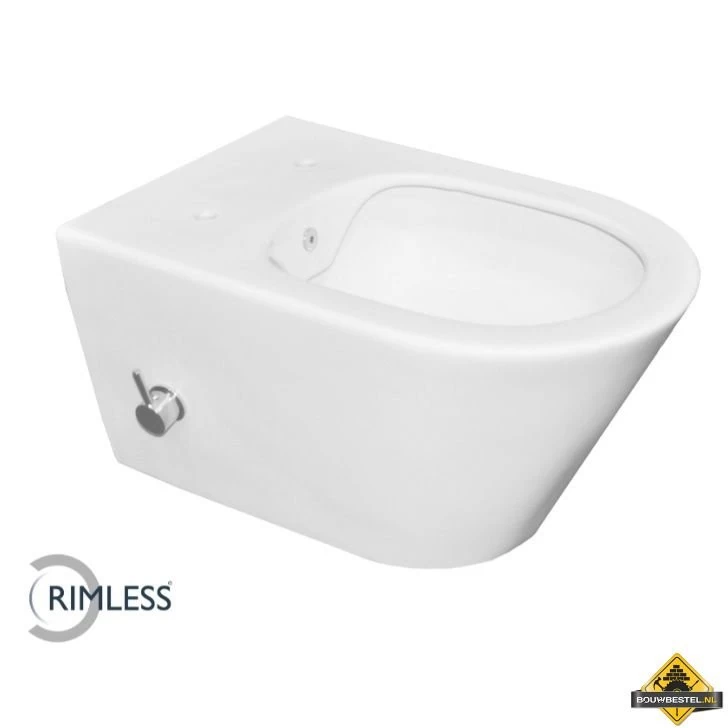 Wiesbaden Luxe Rimless Wandcloset 53 Cm Met Ingebouwde Bidetkraan WM/KD Mat-wit