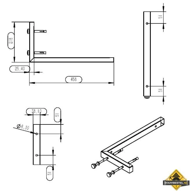 Wiesbaden Mat-zwarte L- Supportbeugel 46x22 | Zwart - Afbeelding 2