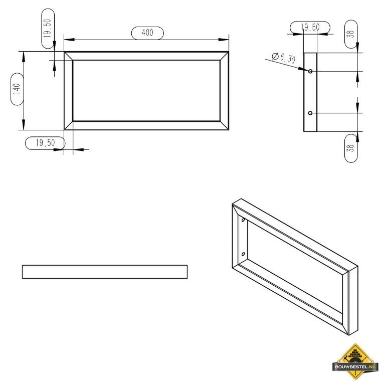 Wiesbaden Mat-zwarte Vierkante Ophangbeugel Voor Wastafelblad 40x14cm - Afbeelding 3