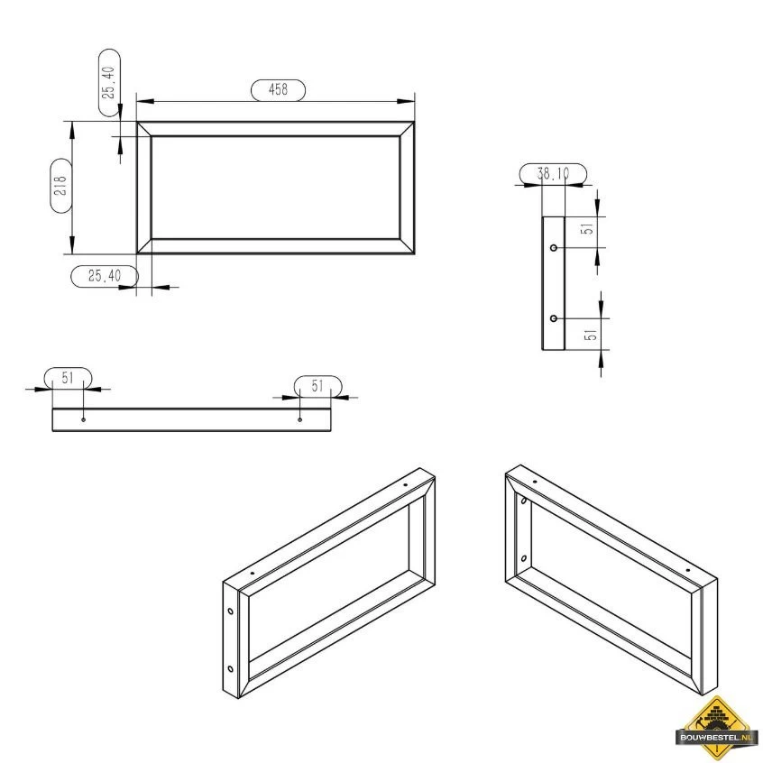 Wiesbaden Mat-zwarte Vierkante Supportbeugel 46x22 | Zwart - Afbeelding 2