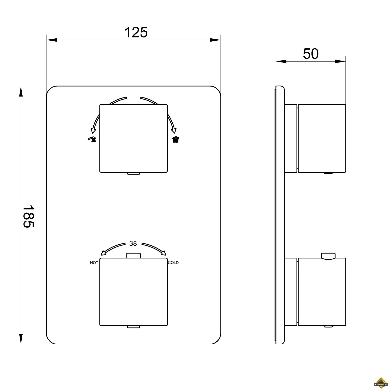 Wiesbaden Rombo Inbouw Douchekraan Afbouwset 2-weg RVS-look - Afbeelding 2