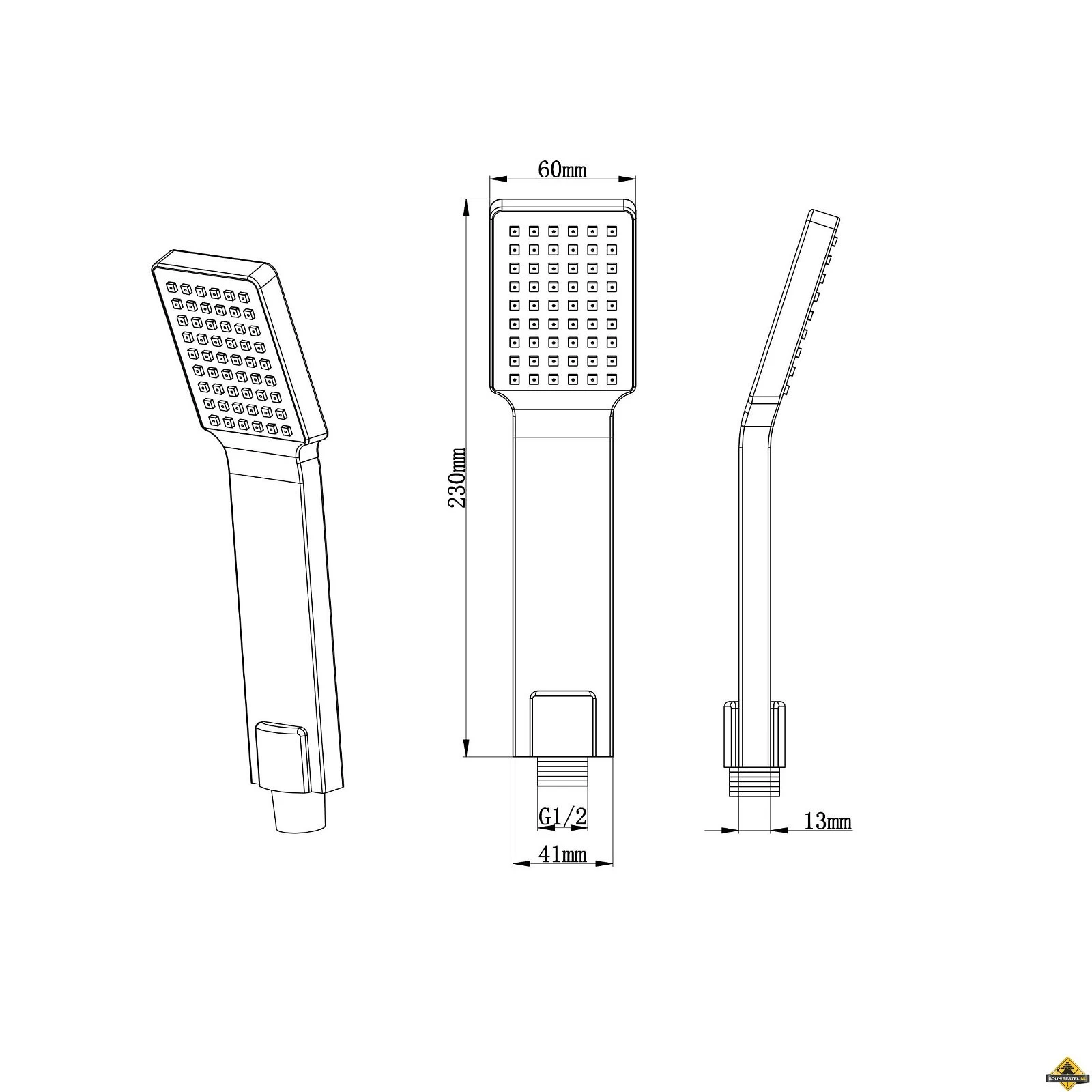 Wiesbaden Rombo Chroom ABS Handdouche Vierkant/plat 1/2inch - Afbeelding 2