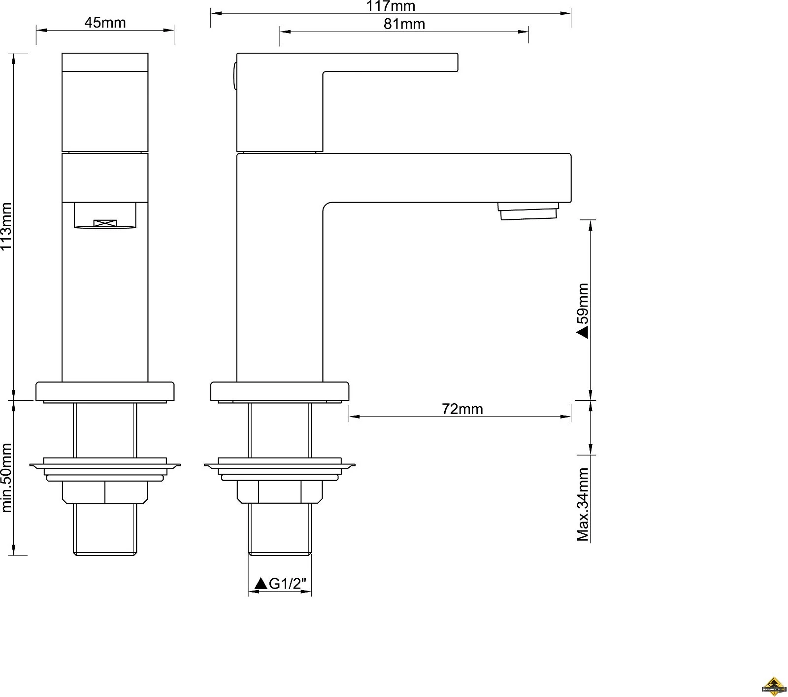 Wiesbaden Rombo Vierkante Toiletkraan Geborsteld Staal - Afbeelding 2