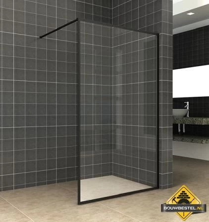 Wiesbaden Square Inloopdouche 1200x2000 10mm Nano Helder Glas/mat Zwart