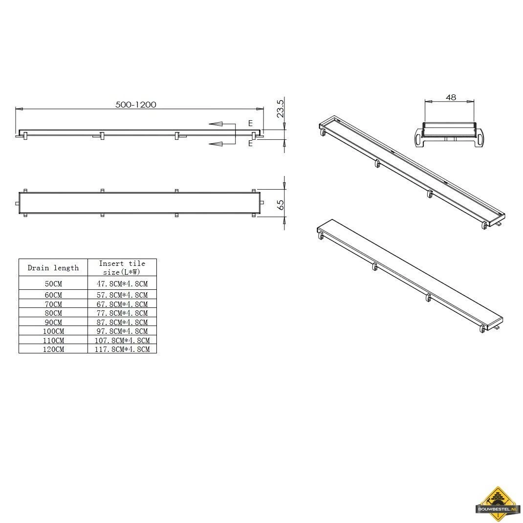 Wiesbaden RVS Tegelrooster Tbv Douchegoot 80x7cm - Afbeelding 3