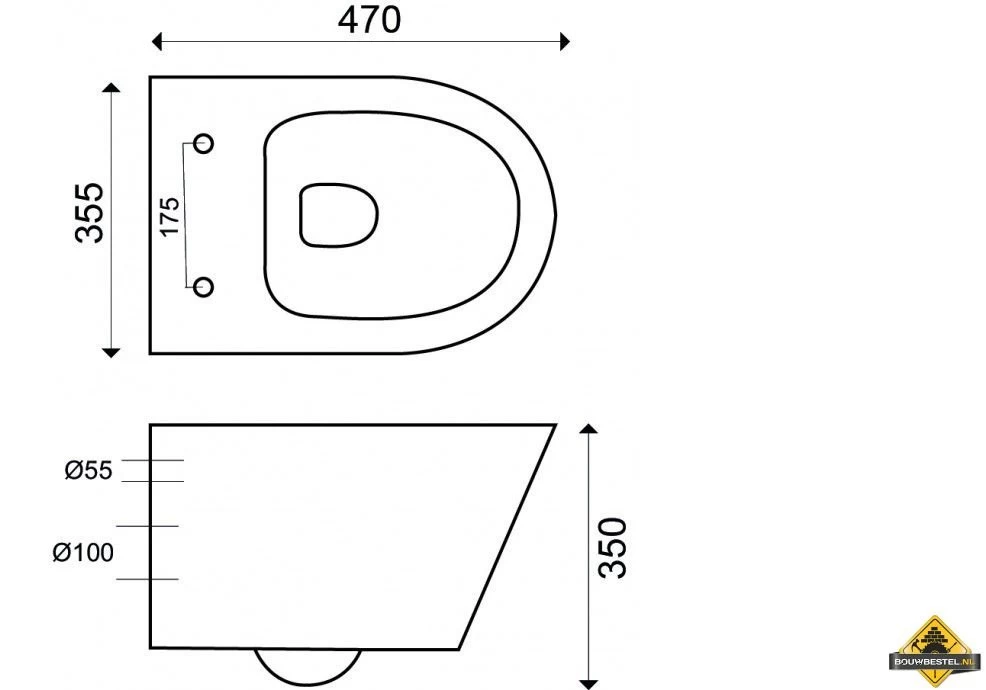 Wiesbaden Vesta-Junior Rimless Wandcloset 47cm +Flatline Zitting - Afbeelding 5