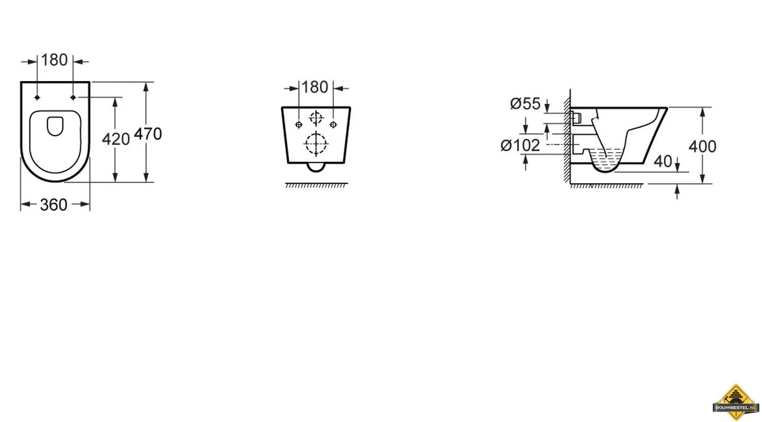 Wiesbaden Vesta-Junior Rimless Wandcloset Wit+ Shade Zitting Mat-Zwart - Afbeelding 2