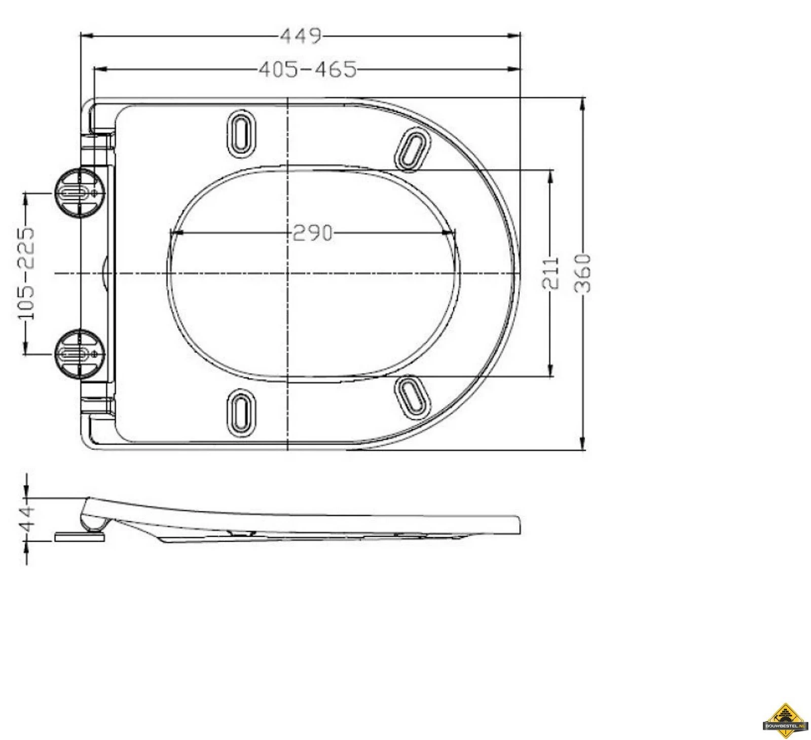 Wiesbaden Vesta-Junior Rimless Wandcloset Wit+ Shade Zitting Mat-Zwart - Afbeelding 3