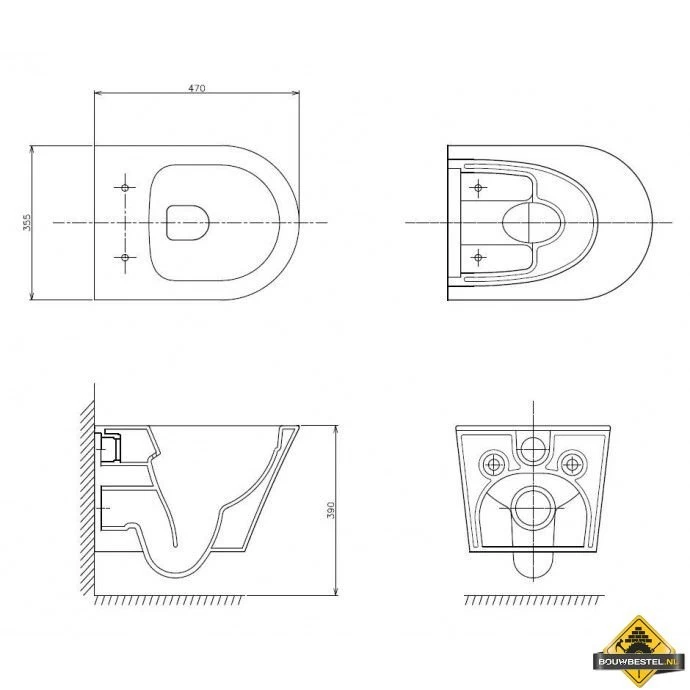 Wiesbaden Vesta-Junior Rimless Wandcloset 47cm + Zitting Wit - Afbeelding 5