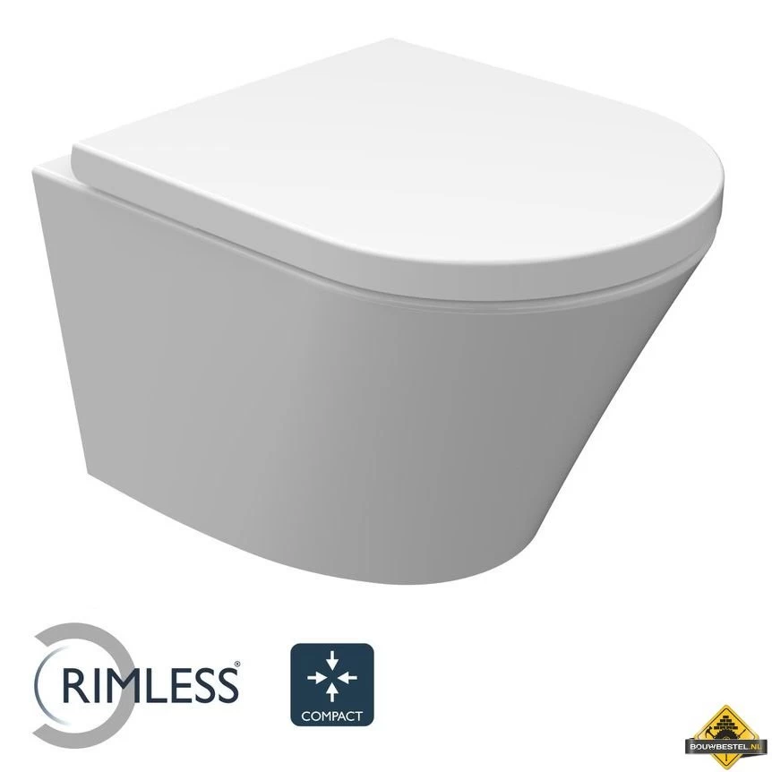 Wiesbaden Vesta-Junior Rimless Wandcloset 47cm + Zitting Wit