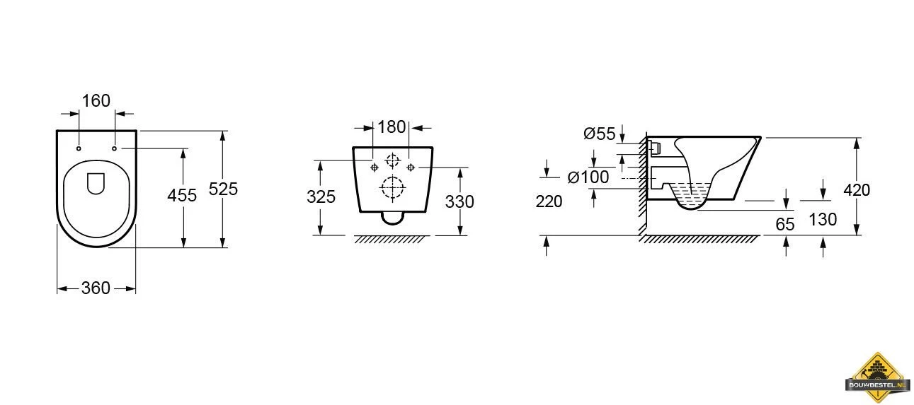Wiesbaden Vesta Rimless Wandcloset Tornado Flush Mat Zwart - Afbeelding 3