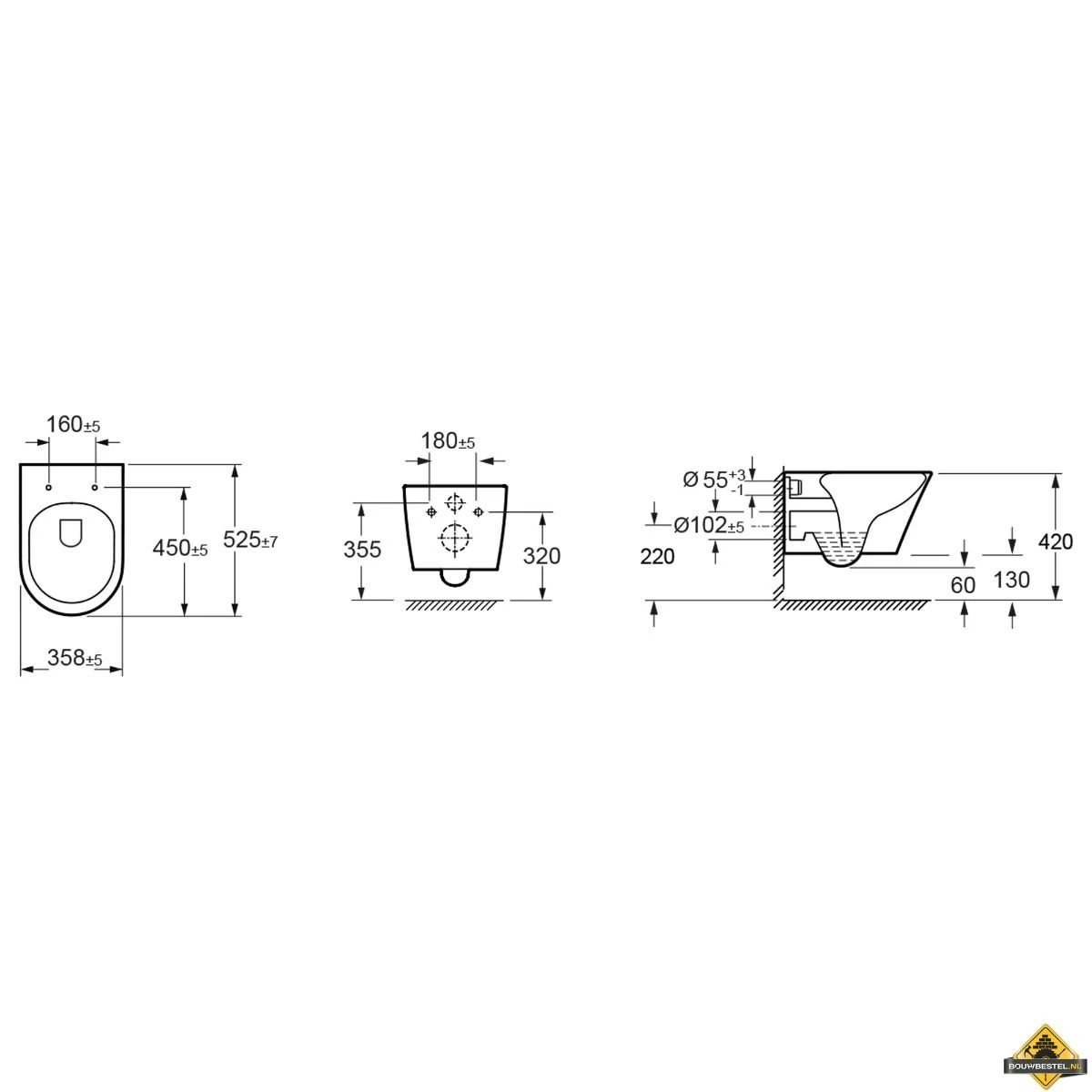 Wiesbaden Vesta Rimless Wandcloset Tornado Flush Met Nano Coating Glans Wit - Afbeelding 3