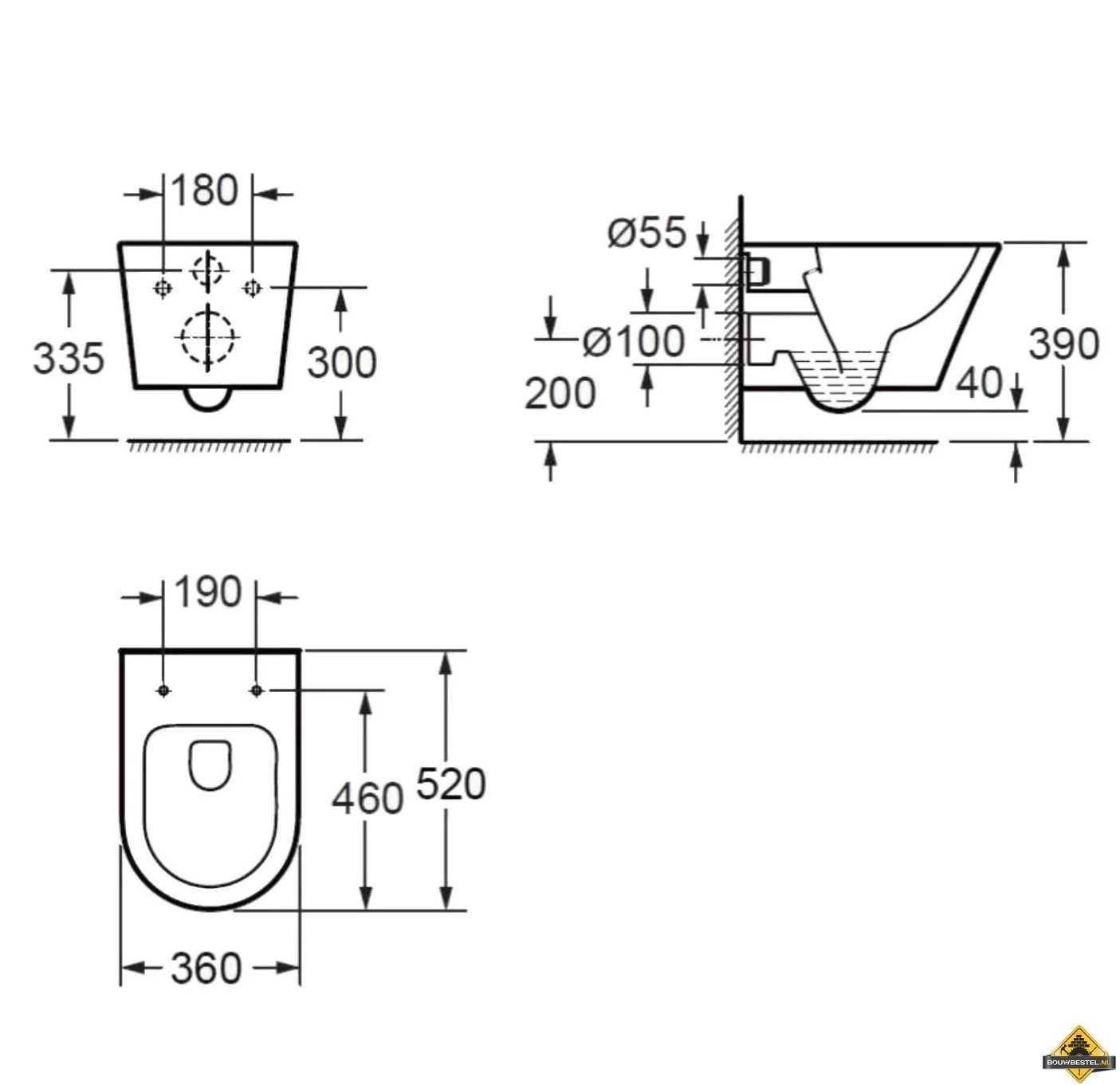 Wiesbaden Vesta Rimless Wandcloset Mat-zwart + Shade Zitting Mat-Zwart - Afbeelding 3