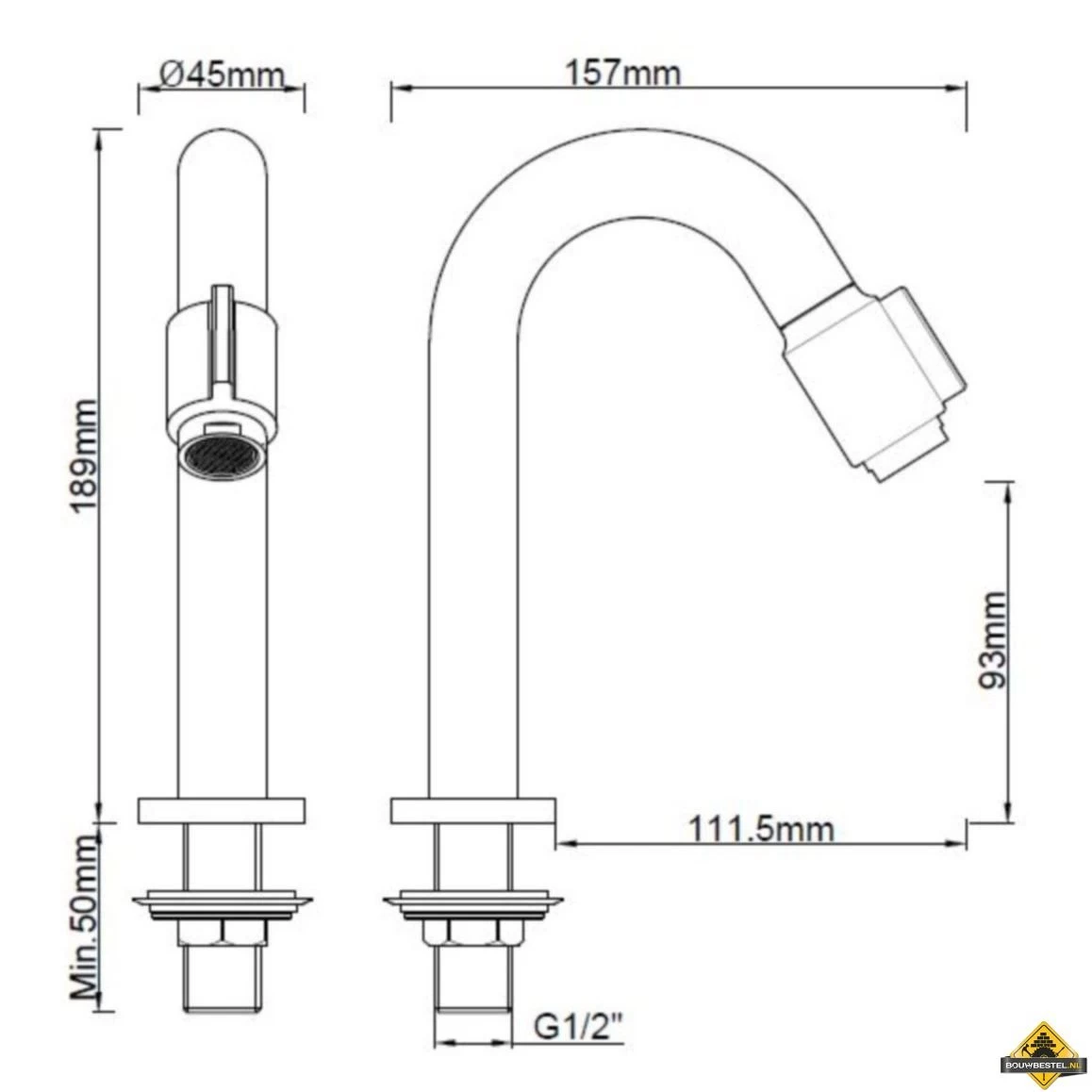 Wiesbaden Victoria Luxe Toiletkraan 1/2'' | Geborsteld Koper - Afbeelding 3