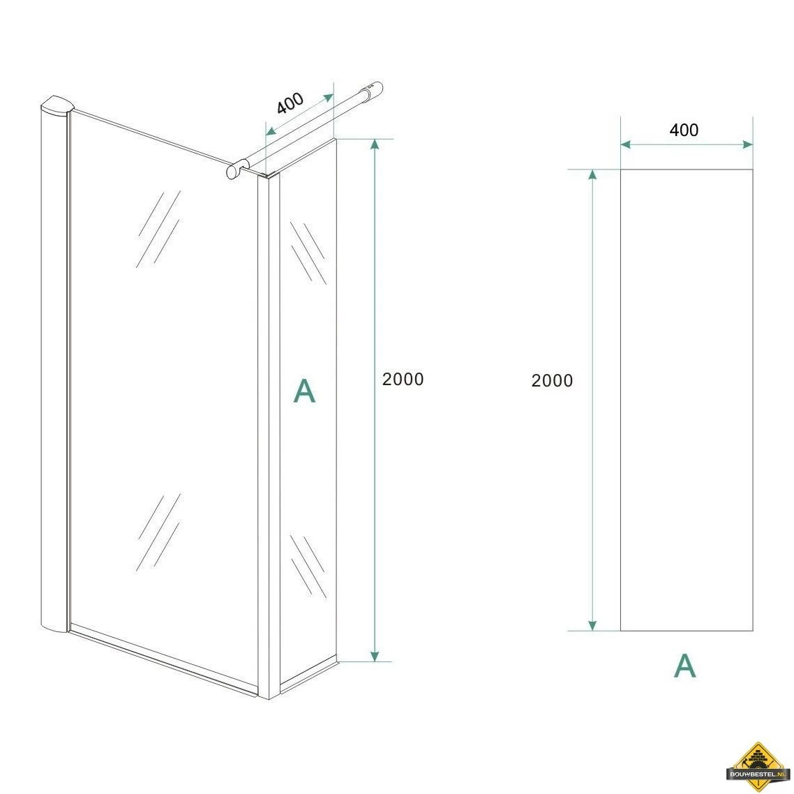 Wiesbaden Zijwand + Hoekprofiel 400x2000 10mm NANO Gedeeltelijk Matglas - Afbeelding 4